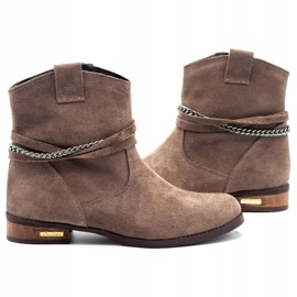 Olivier Women's insulated boots with a chain Luna beige brown 2