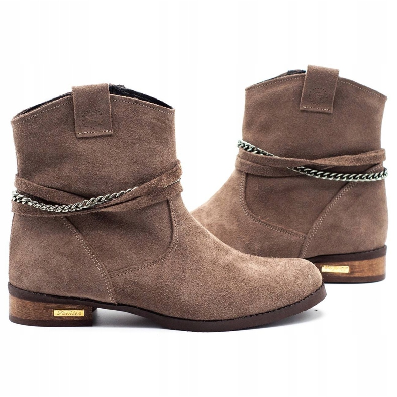 Olivier Women's insulated boots with a chain Luna beige brown 2