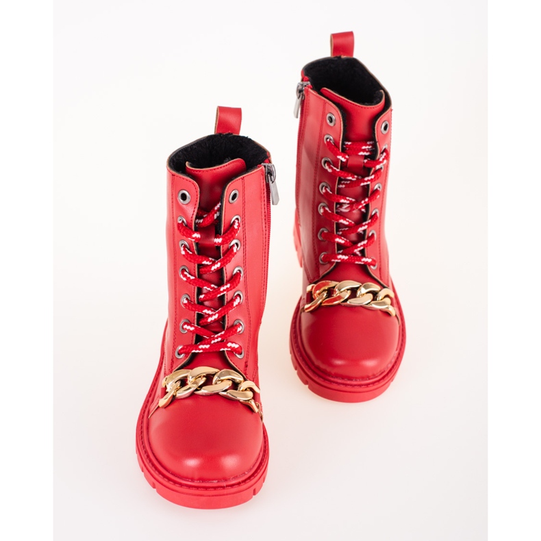 Red girls ankle boots with chain 1