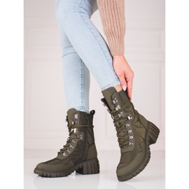 Women's lace-up boots on the Shelovet platform green 1