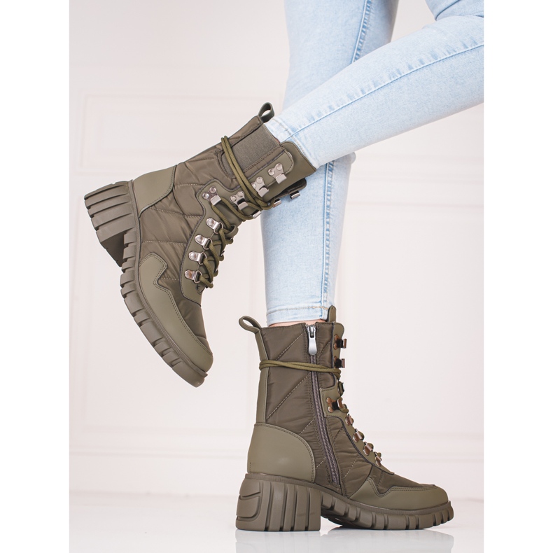 Women's lace-up boots on the Shelovet platform green 2 Women's lace-up boots on the Shelovet platform green 2