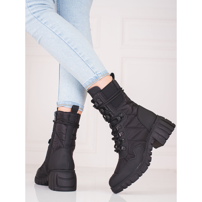 Women's lace-up boots on the Shelovet platform black 1