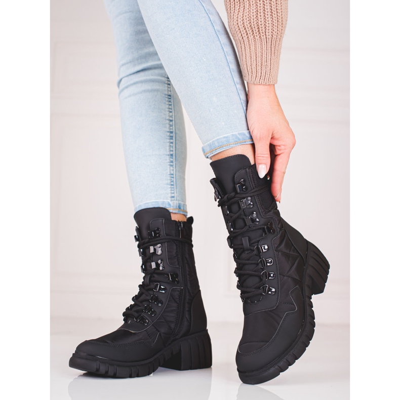 Women's lace-up boots on the Shelovet platform black 2