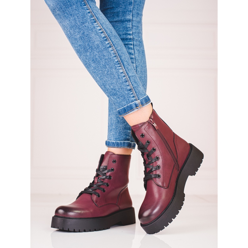 Sergio Leone Ladies' maroon lace-up boots on the Shelovet platform red 1