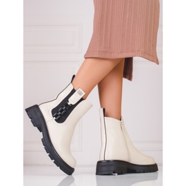 Cream women's Chelsea boots with a black sole beige 1
