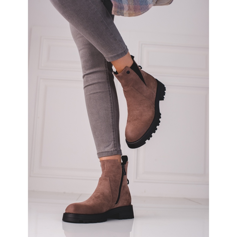 Brown women's Shelovet boots made of ecological suede 1