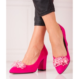 SHELOVET Women's suede pumps with embellishments pink 2 SHELOVET Women's suede pumps with embellishments pink 2