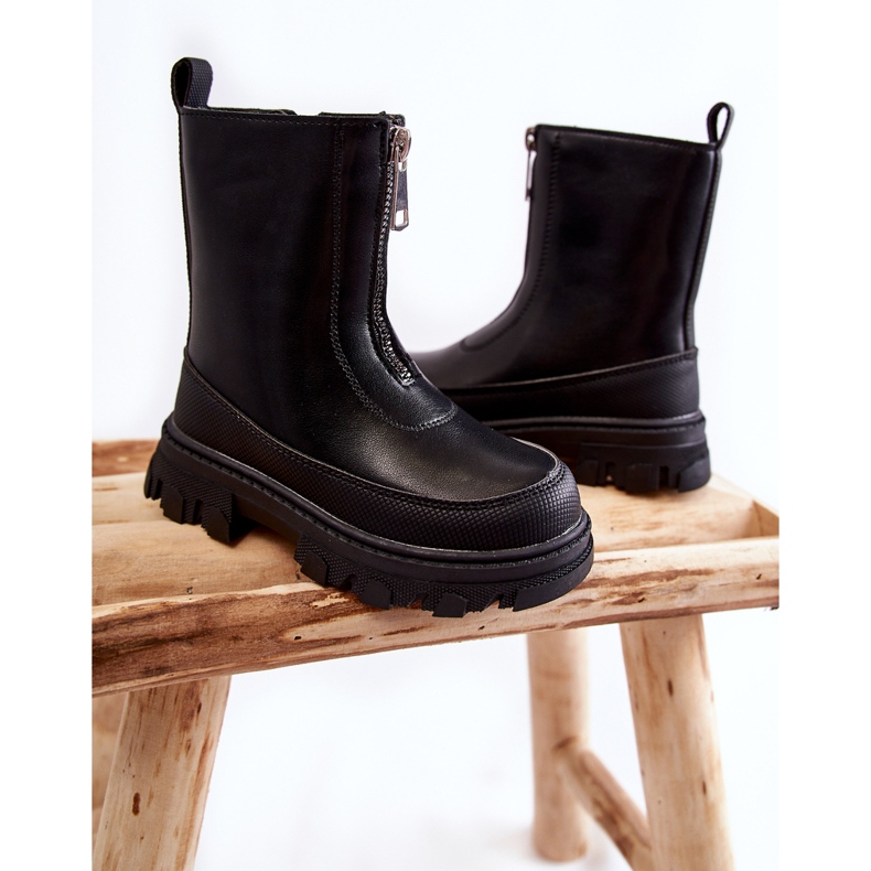 FR1 Fashionable High Leather Boots With Black Daffy Zipper 2
