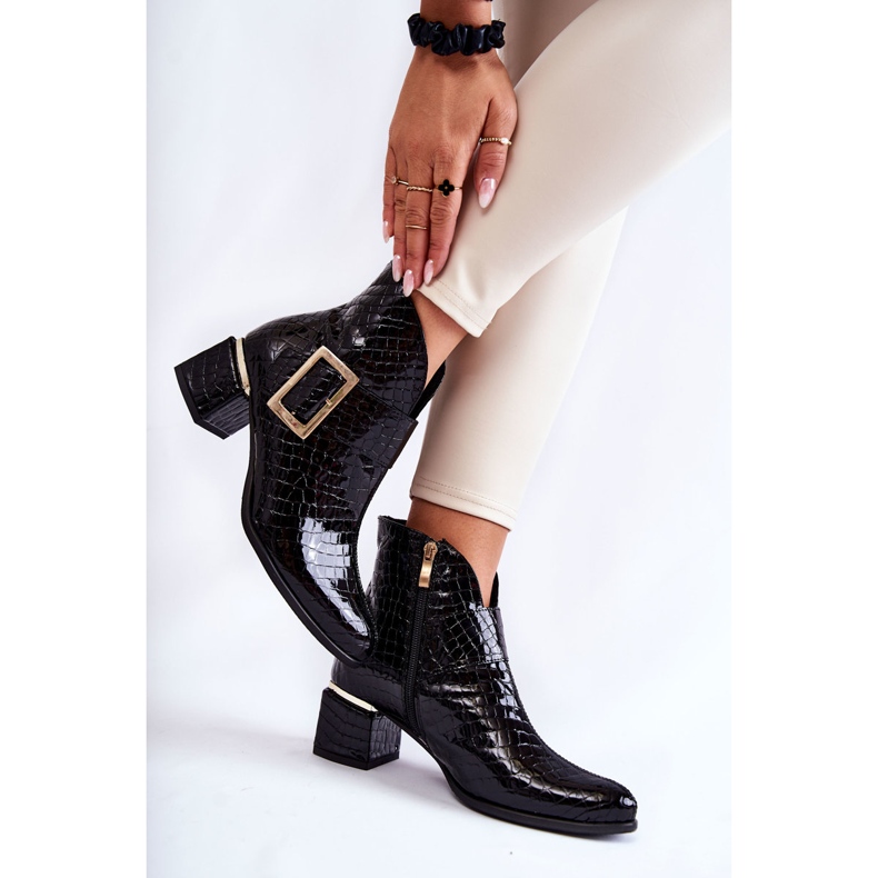 PA2 Leather Booties Crocodile Zip Pattern Black Briana 2