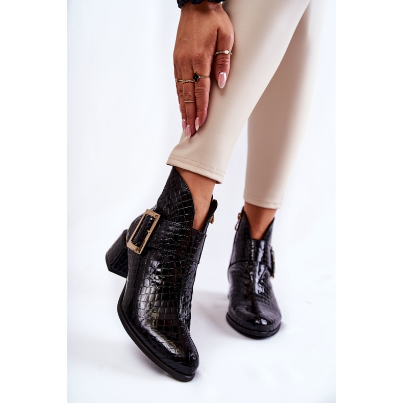 PA2 Leather Booties Crocodile Zip Pattern Black Briana 1