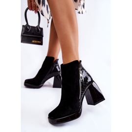 Suede Boots On Heel Geometric Pattern Black Alienore 2