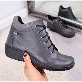 Leather boots, warm wedge heel gray Helios 524 grey 2