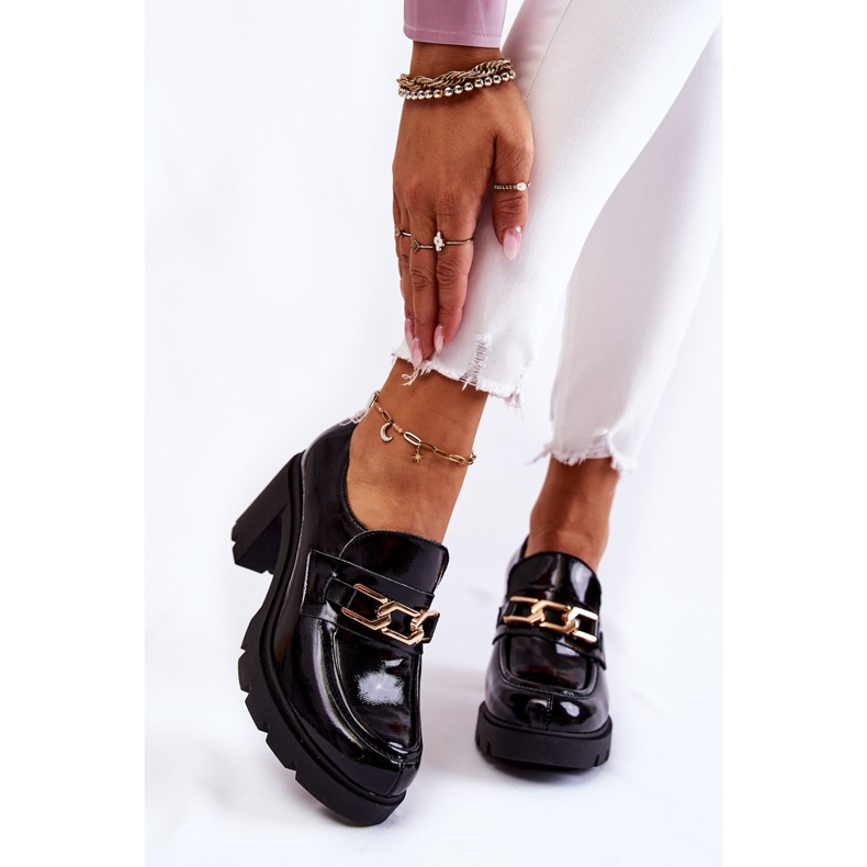 PL5 Lacquered black shoes on a pillar with a gold ornament Mikeyla 1
