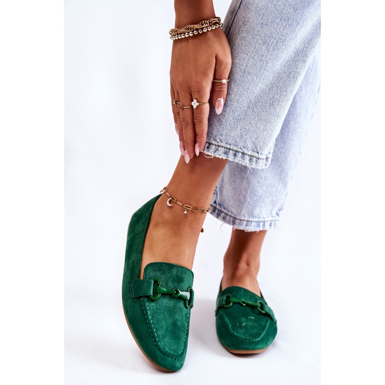 FB2 Suede Loafers With Green Santi Decoration 1