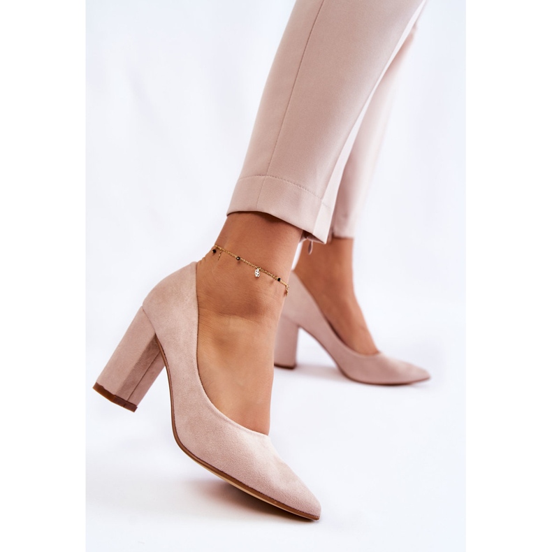 PS1 Classic Suede Pumps On A Beige Kendra Heel brown 1