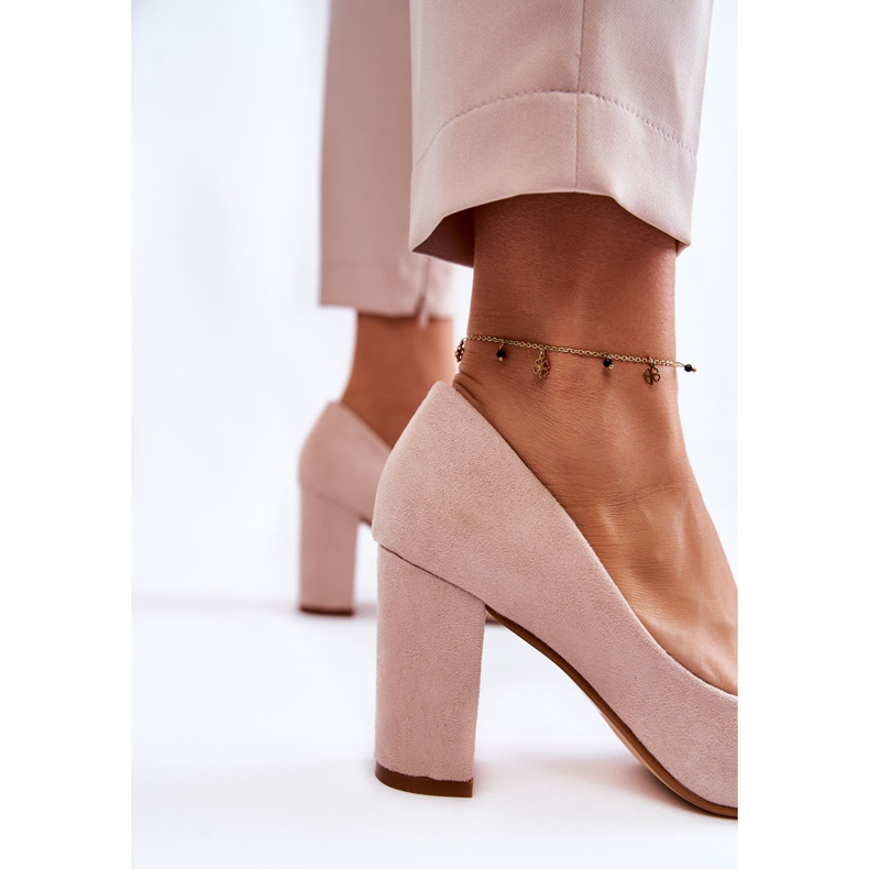 PS1 Classic Suede Pumps On A Beige Kendra Heel brown 2