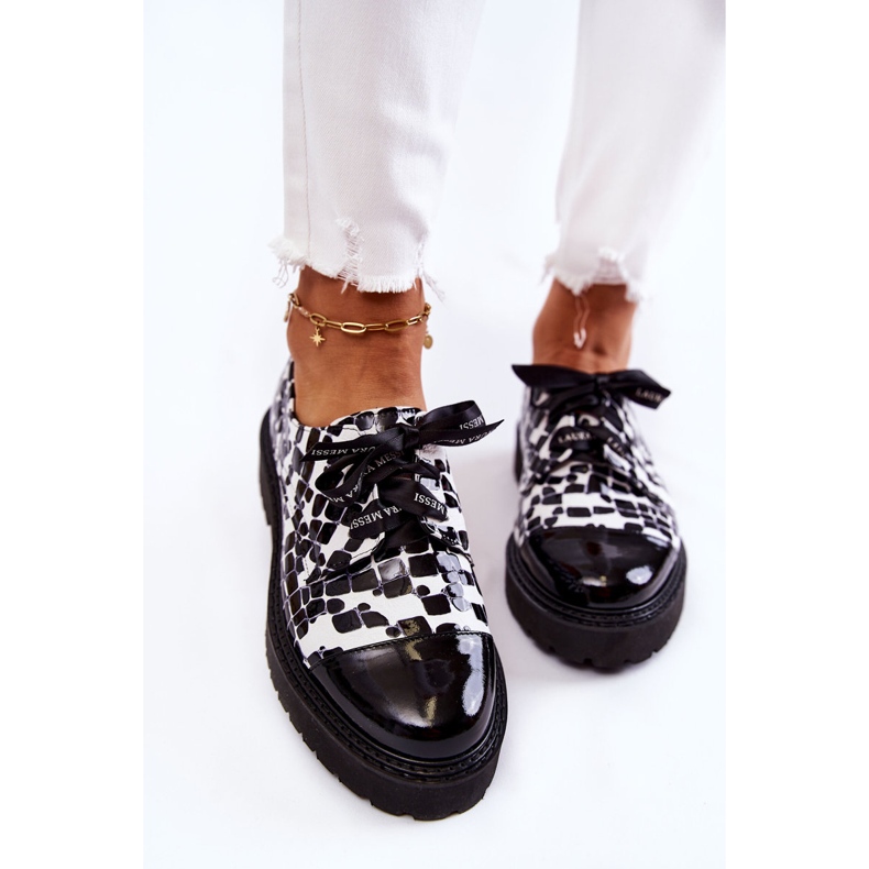 Lacquered lace-up shoes Laura Messi 2441 Black and White 1