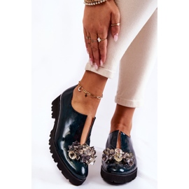 Elegant Lacquered Shoes With Dark Green Cindy Decoration 2