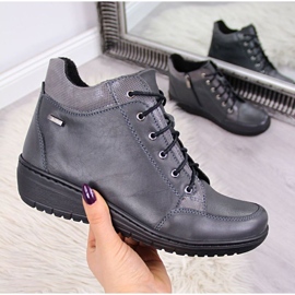 Leather boots with an insulated wedge Helios W H524A grey 1