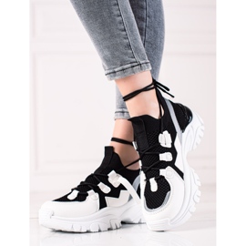 TRENDI Comfortable Lace Up Sneakers white black 1