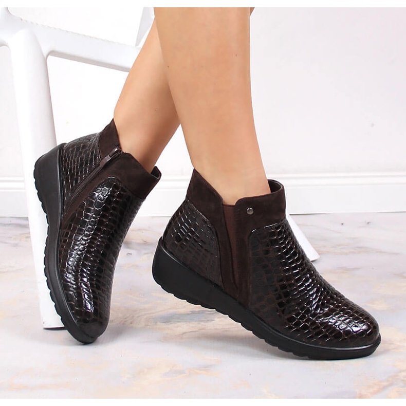 Brown women's boots on a wedge heel, brown T.Sokolski 1 Brown women's boots on a wedge heel, brown T.Sokolski 1