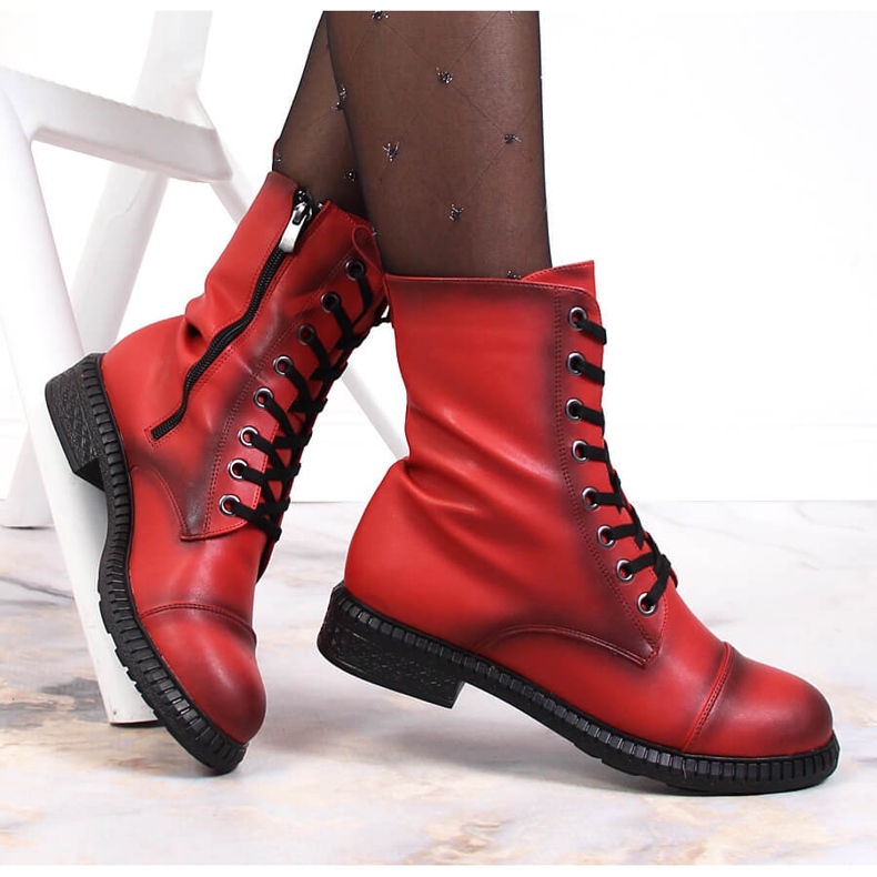 Women's lace-up boots with a zipper, red warm T.Sokolski 1