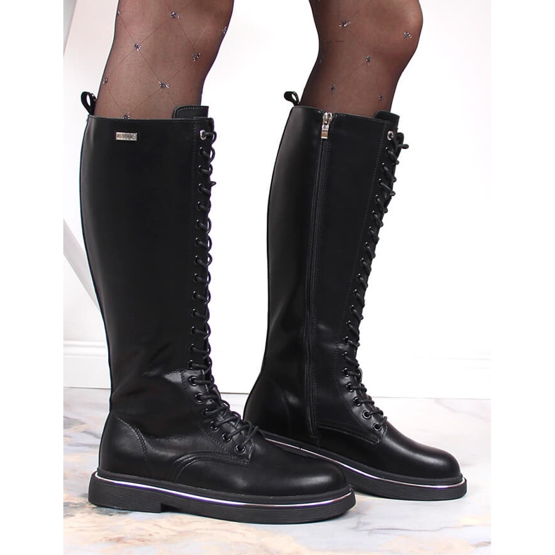 Leather boots for women insulated black Goe KK2N4046 1