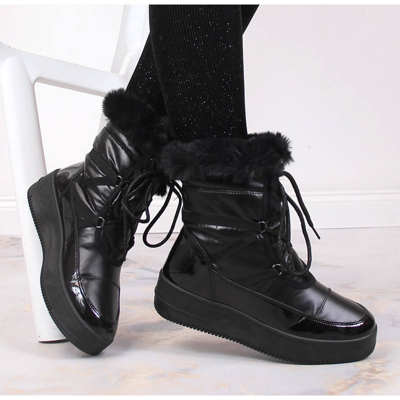 Women's platform snow boots with fur black NEWS 1