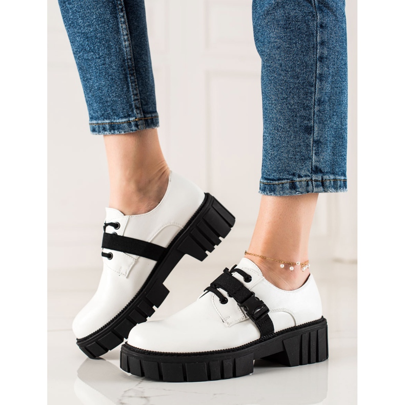 La.Fi Platform shoes with a buckle white black 1