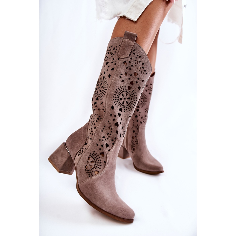 Suede Openwork Boots Lewski Shoes 3171 Cappucino brown 1