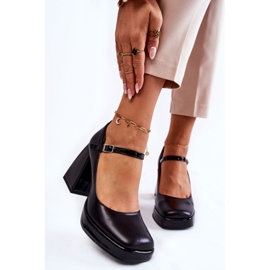 PA2 Leather Pumps On Chunky Heels Black Tina 1