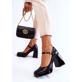 PA2 Leather Pumps On Chunky Heels Black Tina 2