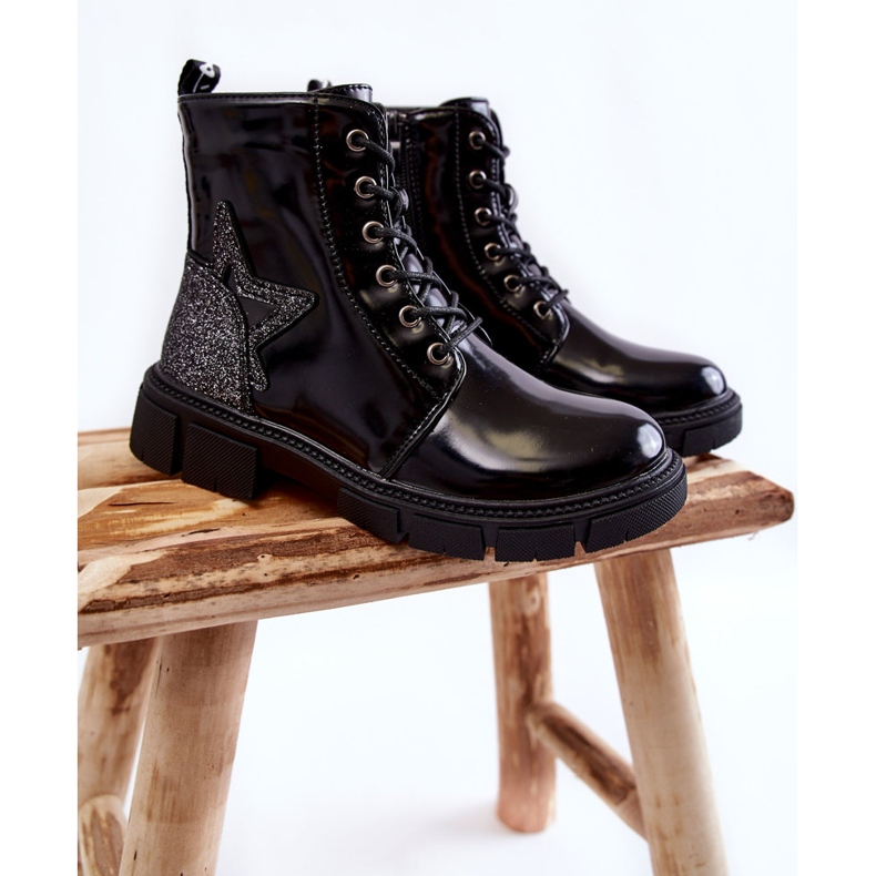 PE1 Children's Lacquered Booties With a Zipper Black Yukko 1