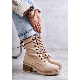 FE1 Women's Warm Boots On High Heel Beige Julieta M660 3