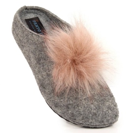 Comfortable felt slippers with pompom Panto Fino INT1767B grey 1