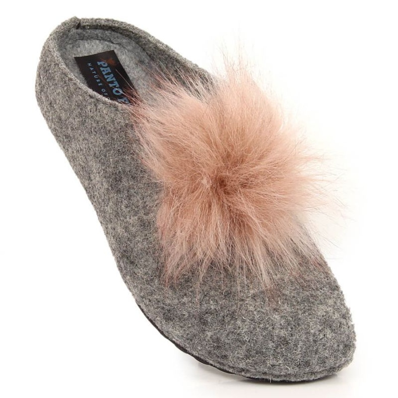 Comfortable felt slippers with pompom Panto Fino INT1767B grey 1