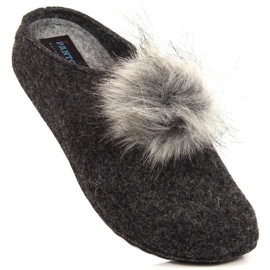 Comfortable gray slippers with pompom Panto Fino W INT1767A black grey 1