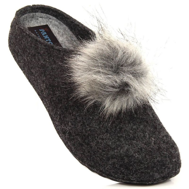 Comfortable gray slippers with pompom Panto Fino W INT1767A black grey 1