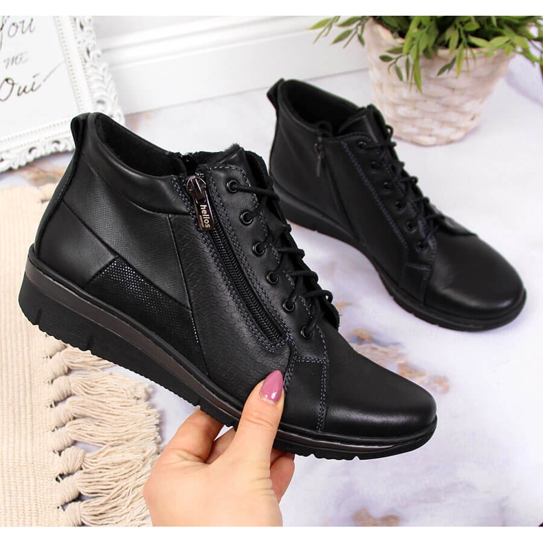 Leather women's boots on a wedge black Helios 567 1