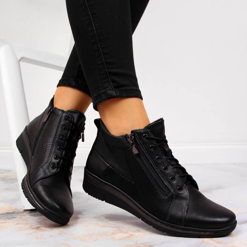 Leather women's boots on a wedge black Helios 567 2