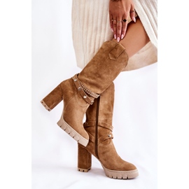 Women's high boots on a high heel Lewski Shoes 3246 Beige brown 2