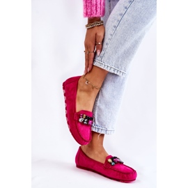 PS1 Women's suede loafers with Fuchsia Janetta decorations pink 2