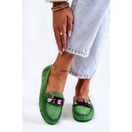 PS1 Women's suede loafers with green Janetta decorations 1