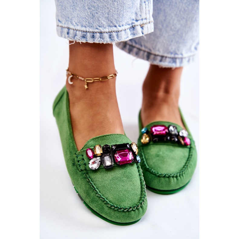 PS1 Women's suede loafers with green Janetta decorations 2