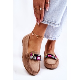 PS1 Women's suede loafers with Beige Janetta decorations 1