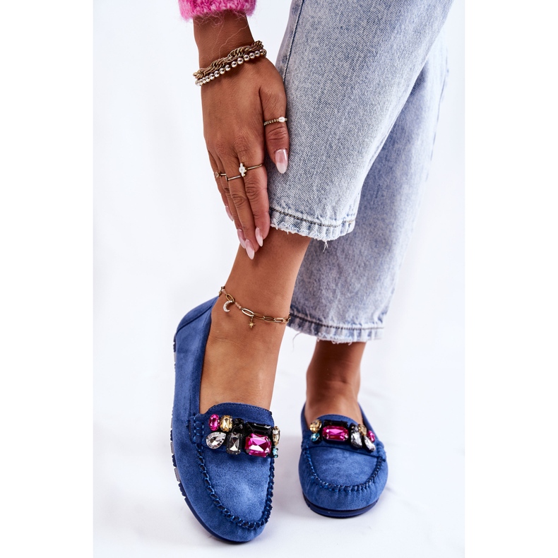 PS1 Women's Suede Loafers With Blue Janetta Ornaments 1