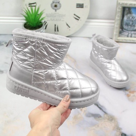 Girls' silver, quilted, quilted, silver-insulated slip-on snow boots Big Star KK374241 1
