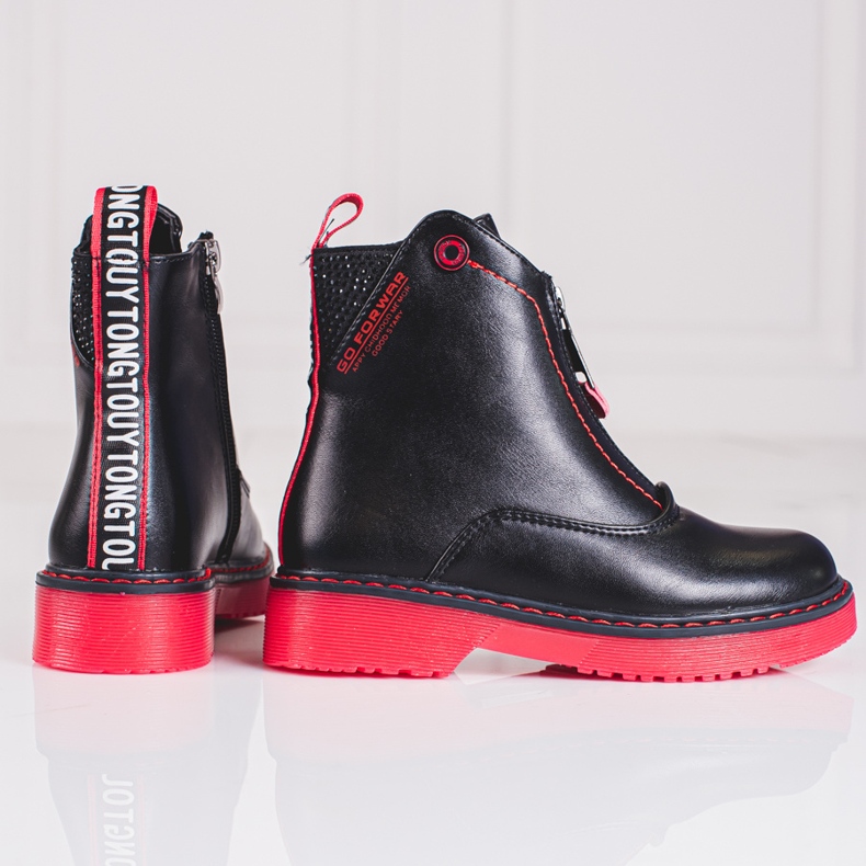 Girls' black boots on a pink Shelovet sole 1 Girls' black boots on a pink Shelovet sole 1