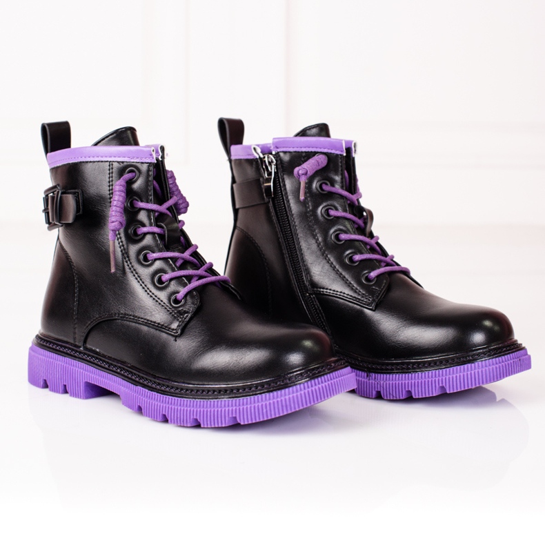 Girls boots black Shelovet with purple soles 1