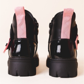 Girls' black lacquered boots with pink Shelovet inserts 1 Girls' black lacquered boots with pink Shelovet inserts 1